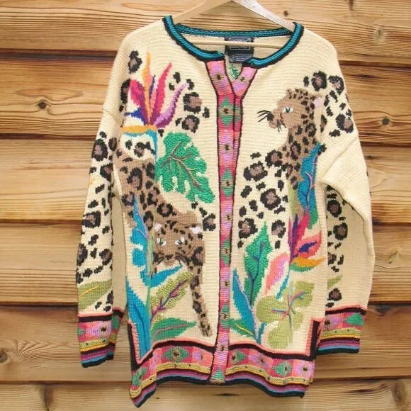 Vintage 90's Hand Knit Berek Pima Cotton Cardigan Sweater - Picture 1 of 12